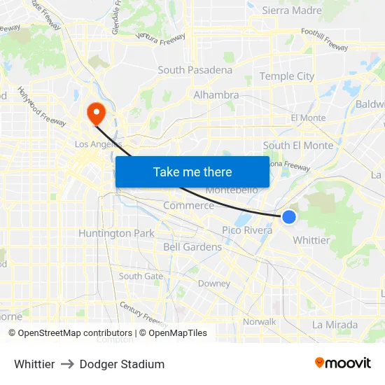 Whittier to Dodger Stadium map