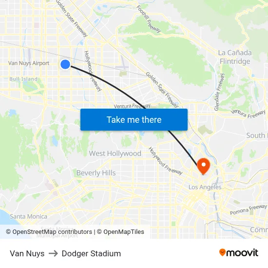 Van Nuys to Dodger Stadium map