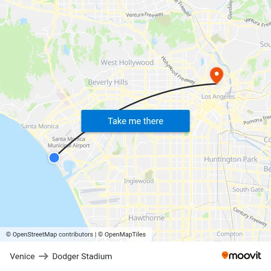 Venice to Dodger Stadium map