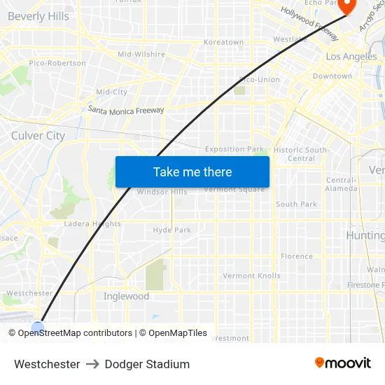 Westchester to Dodger Stadium map