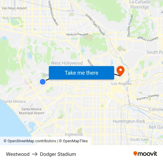 Westwood to Dodger Stadium map