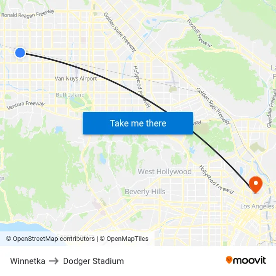 Winnetka to Dodger Stadium map