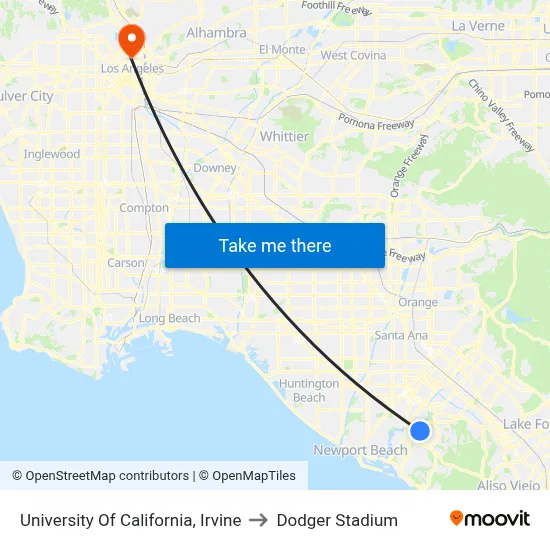 University Of California, Irvine to Dodger Stadium map