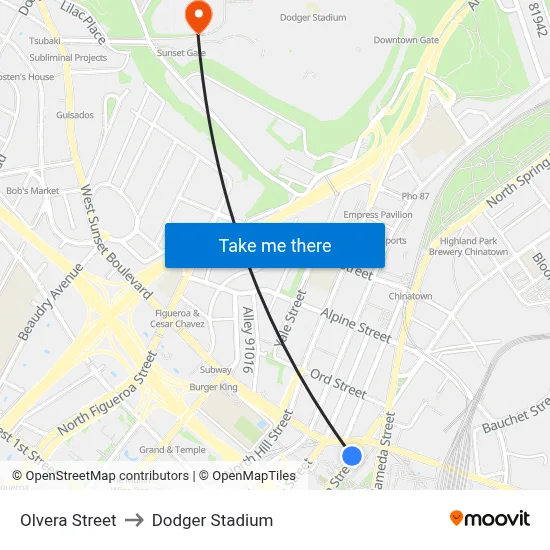 Olvera Street to Dodger Stadium map