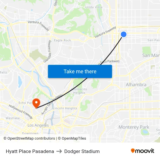Hyatt Place Pasadena to Dodger Stadium map