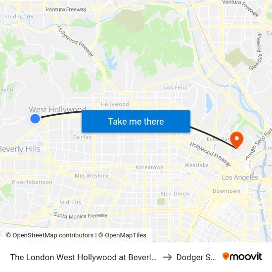 The London West Hollywood at Beverly Hills Hotel - Tesla to Dodger Stadium map