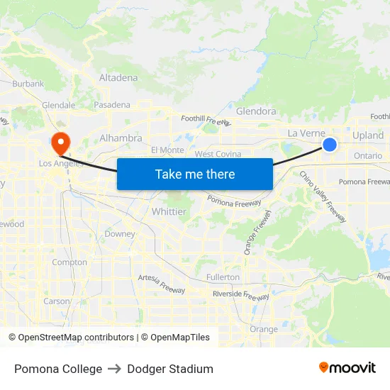 Pomona College to Dodger Stadium map