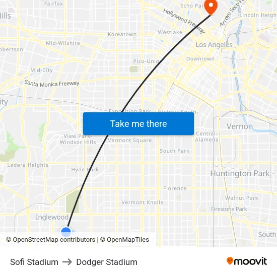 Sofi Stadium to Dodger Stadium map