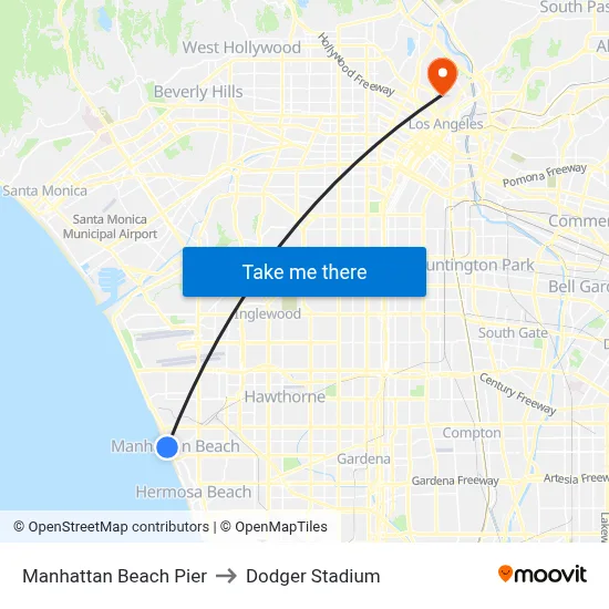 Manhattan Beach Pier to Dodger Stadium map