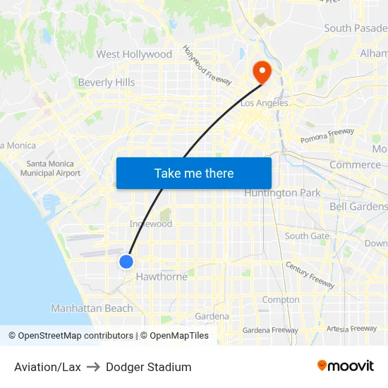 Aviation/Lax to Dodger Stadium map