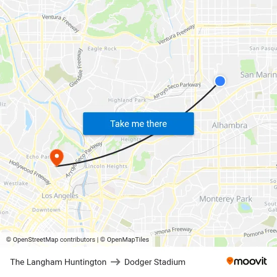 The Langham Huntington to Dodger Stadium map