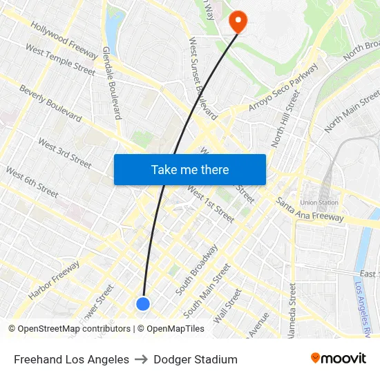 Freehand Los Angeles to Dodger Stadium map