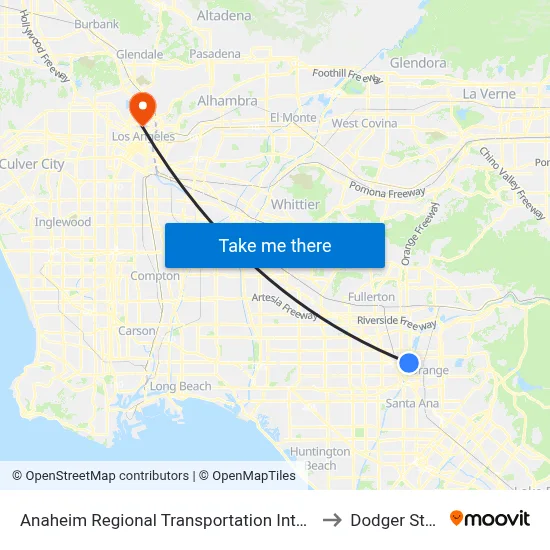 Anaheim Regional Transportation Intermodal Center to Dodger Stadium map