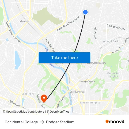 Occidental College to Dodger Stadium map