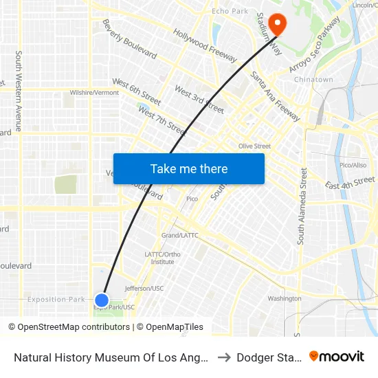 Natural History Museum Of Los Angeles County to Dodger Stadium map