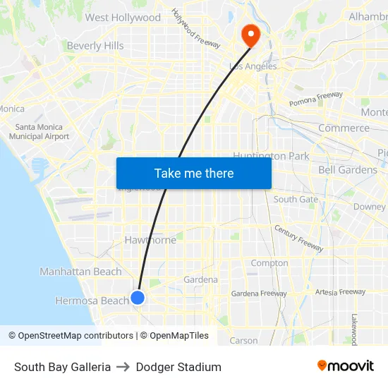 South Bay Galleria to Dodger Stadium map