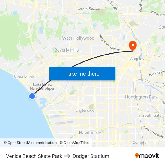 Venice Beach Skate Park to Dodger Stadium map