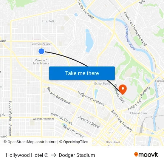 Hollywood Hotel ® to Dodger Stadium map