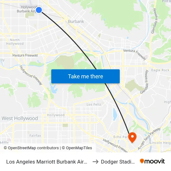 Los Angeles Marriott Burbank Airport to Dodger Stadium map