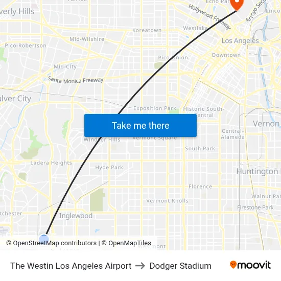 The Westin Los Angeles Airport to Dodger Stadium map