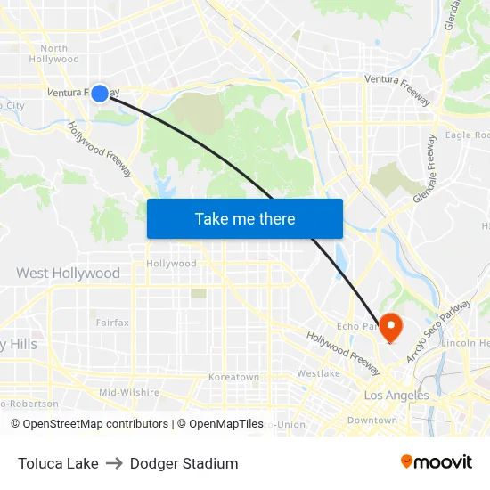 Toluca Lake to Dodger Stadium map