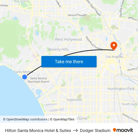 Hilton Santa Monica Hotel & Suites to Dodger Stadium map