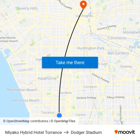 Miyako Hybrid Hotel Torrance to Dodger Stadium map