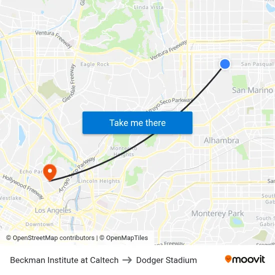 Beckman Institute at Caltech to Dodger Stadium map