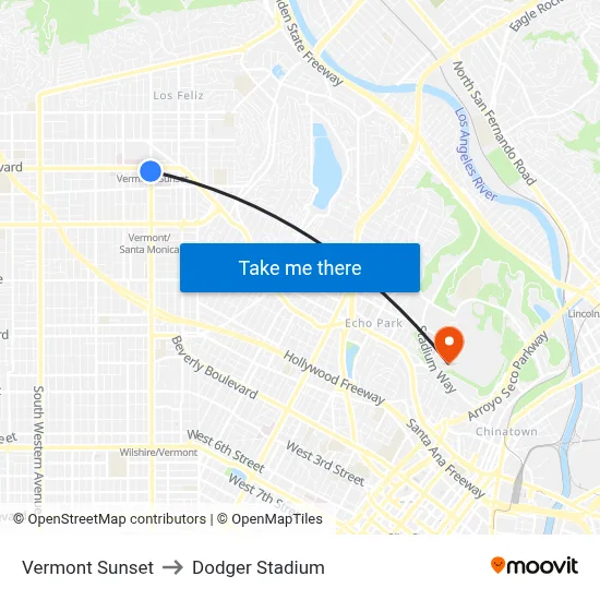 Vermont Sunset to Dodger Stadium map