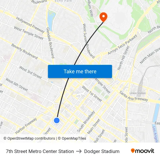 7th Street Metro Center Station to Dodger Stadium map