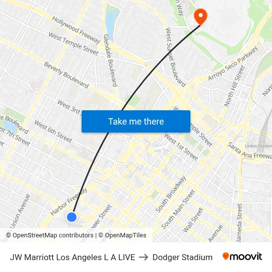 JW Marriott Los Angeles L A LIVE to Dodger Stadium map