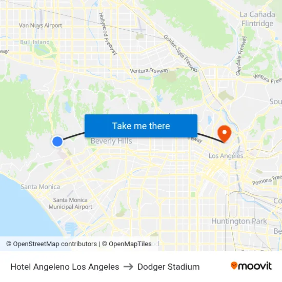 Hotel Angeleno Los Angeles to Dodger Stadium map