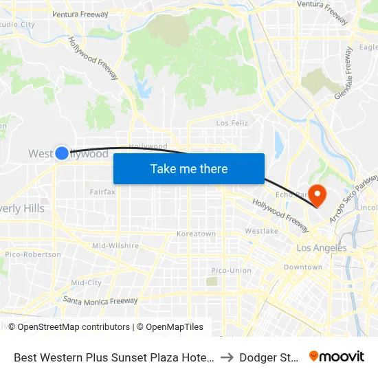 Best Western Plus Sunset Plaza Hotel Los Angeles to Dodger Stadium map