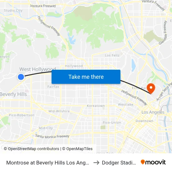 Montrose at Beverly Hills Los Angeles to Dodger Stadium map