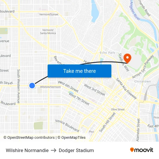 Wilshire Normandie to Dodger Stadium map