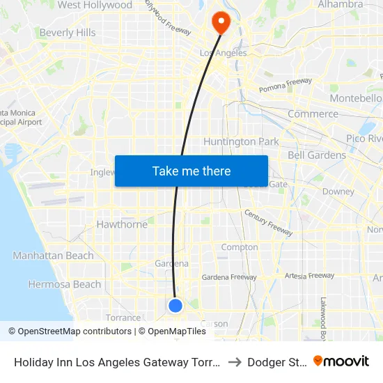 Holiday Inn Los Angeles Gateway Torrance an IHG Hotel to Dodger Stadium map