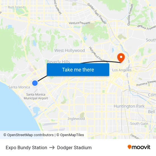 Expo Bundy Station to Dodger Stadium map