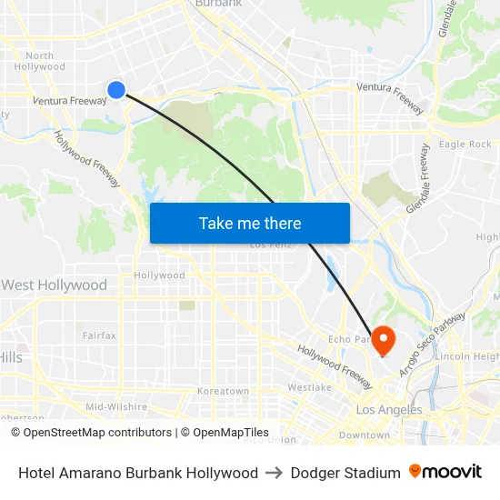 Hotel Amarano Burbank Hollywood to Dodger Stadium map