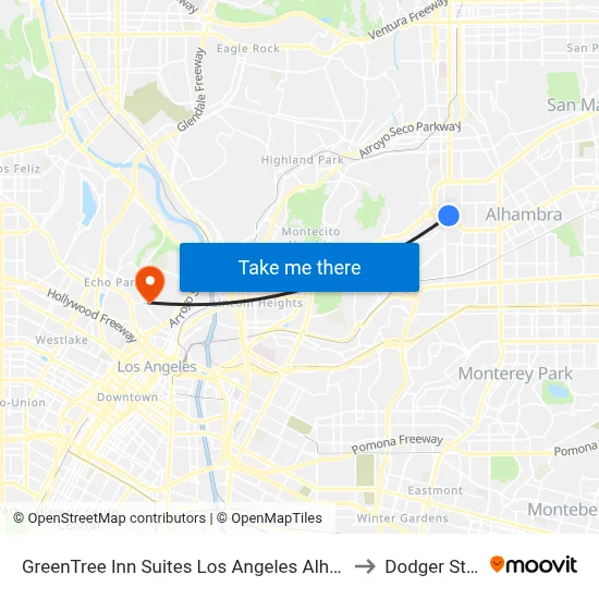 GreenTree Inn Suites Los Angeles Alhambra Pasadena to Dodger Stadium map