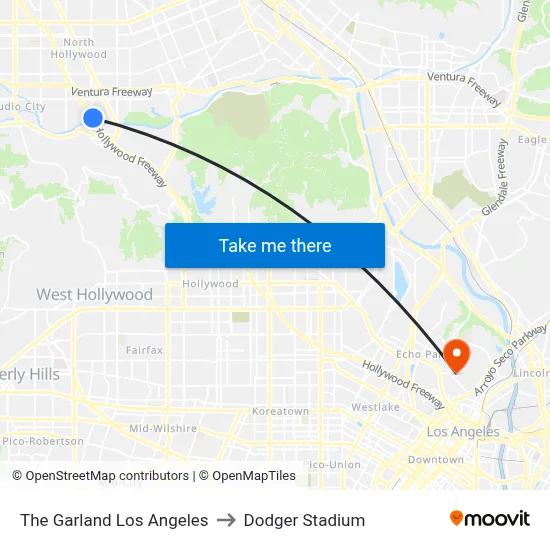 The Garland Los Angeles to Dodger Stadium map