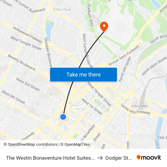The Westin Bonaventure Hotel Suites Los Angeles to Dodger Stadium map