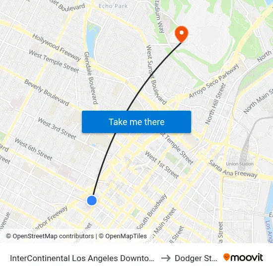 InterContinental Los Angeles Downtown an IHG Hotel to Dodger Stadium map