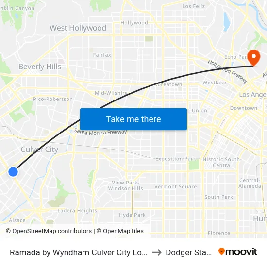 Ramada by Wyndham Culver City Los Angeles to Dodger Stadium map