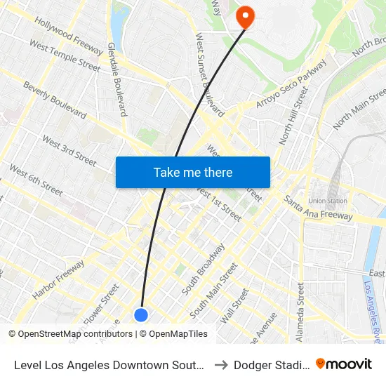 Level Los Angeles Downtown South Olive to Dodger Stadium map