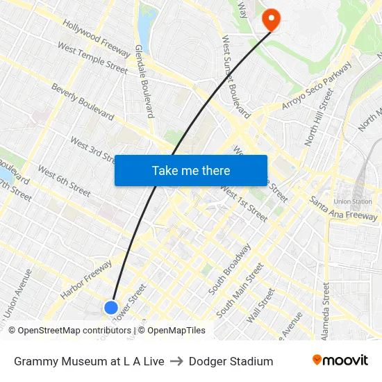 Grammy Museum at L A Live to Dodger Stadium map