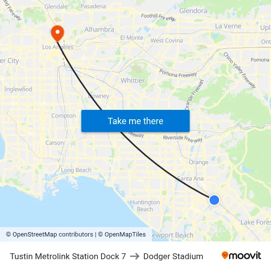 Tustin Metrolink Station Dock 7 to Dodger Stadium map