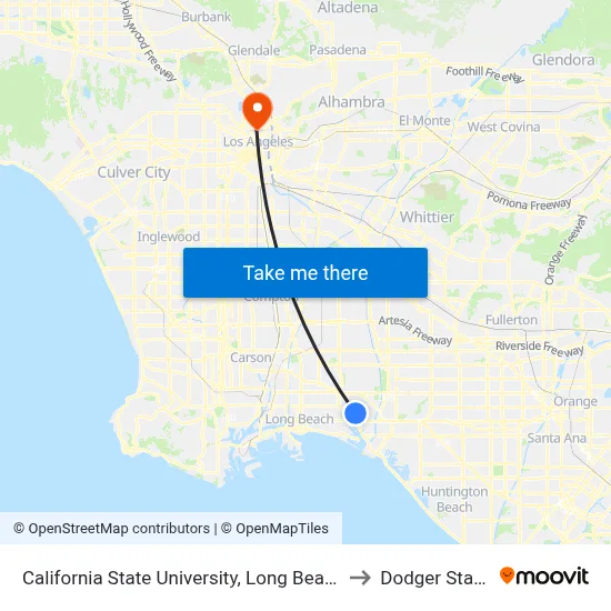 California State University, Long Beach - Lot E8 to Dodger Stadium map