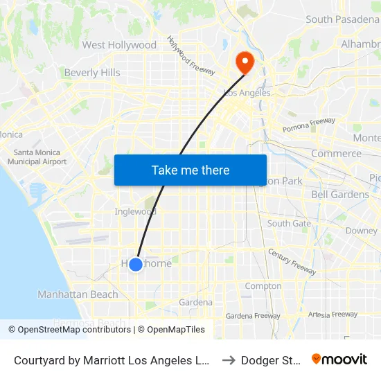 Courtyard by Marriott Los Angeles LAX Hawthorne to Dodger Stadium map