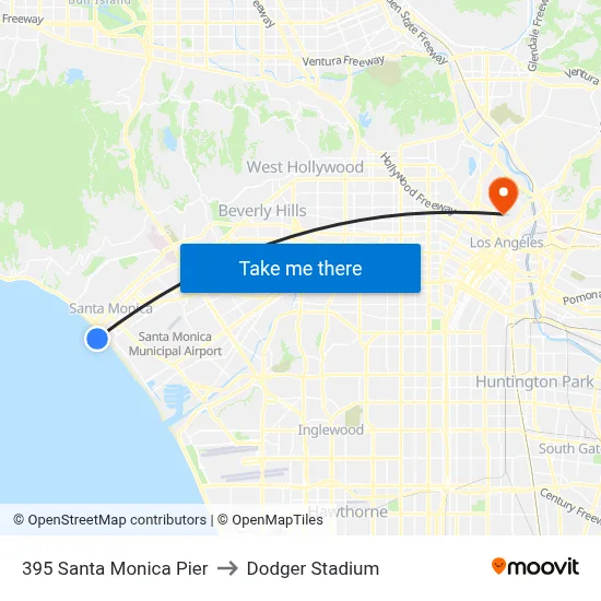 395 Santa Monica Pier to Dodger Stadium map