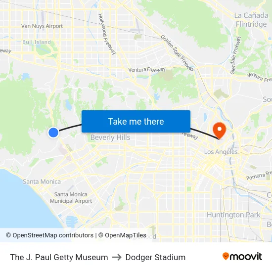 The J. Paul Getty Museum to Dodger Stadium map
